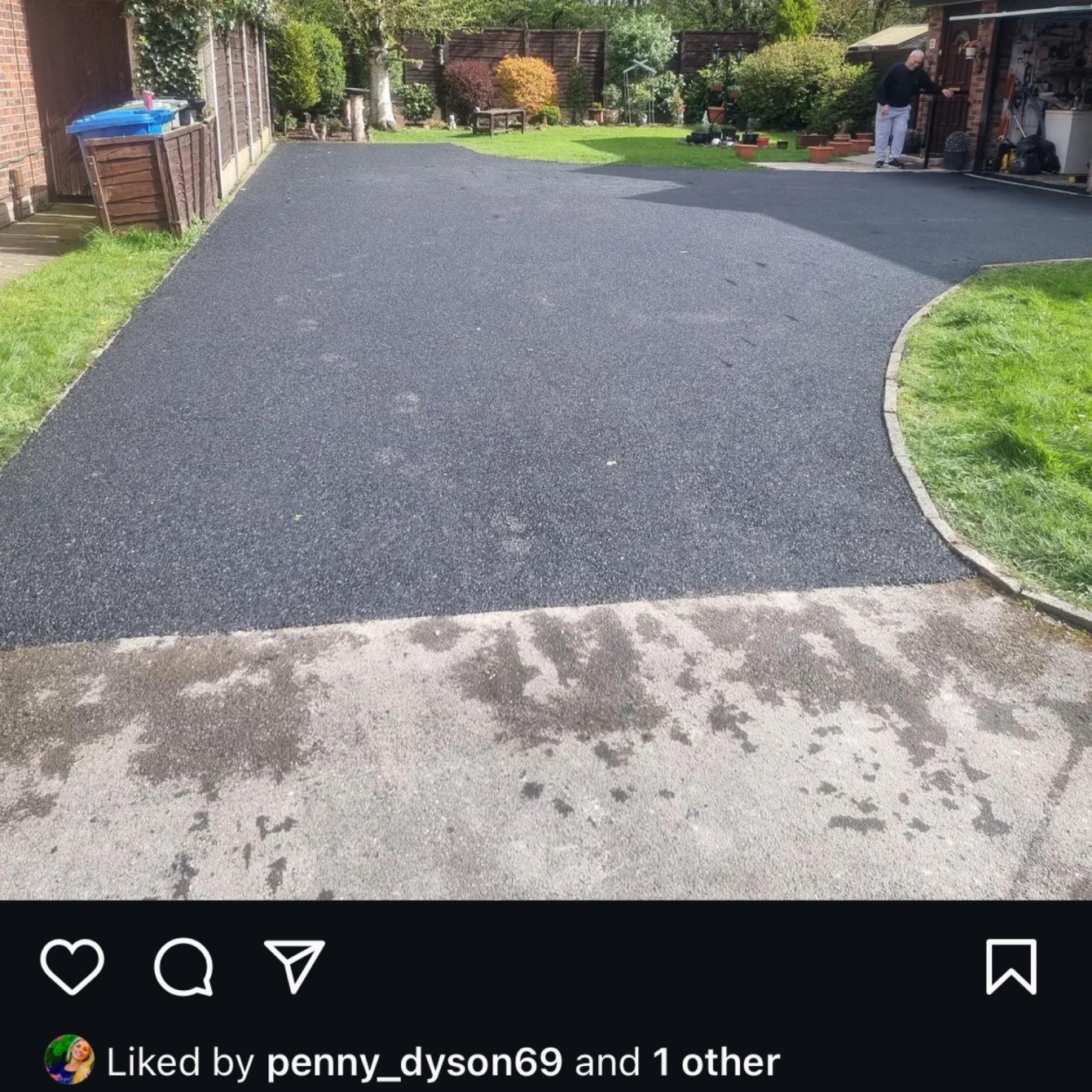 Instagram: fresh black tarmac driveway with curved stone border — Greater Manchester